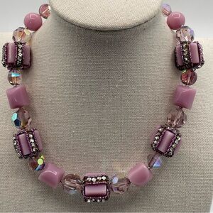 Vintage Vendome Pink|Lilac Aurora Borealis Glass Bead 15”Necklace